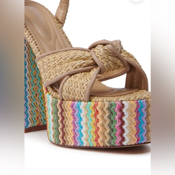 New Azalea Wang Flavia Multi Raffia Platform Sandal Heels size 8.5 - Picture 5 of 15